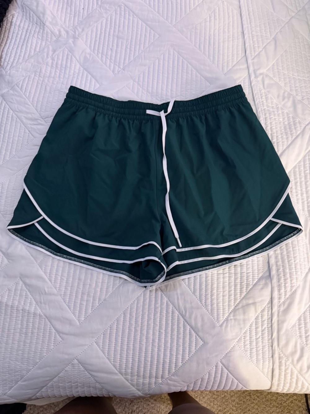 Dark Green Women's Athletic Shorts with White Trim